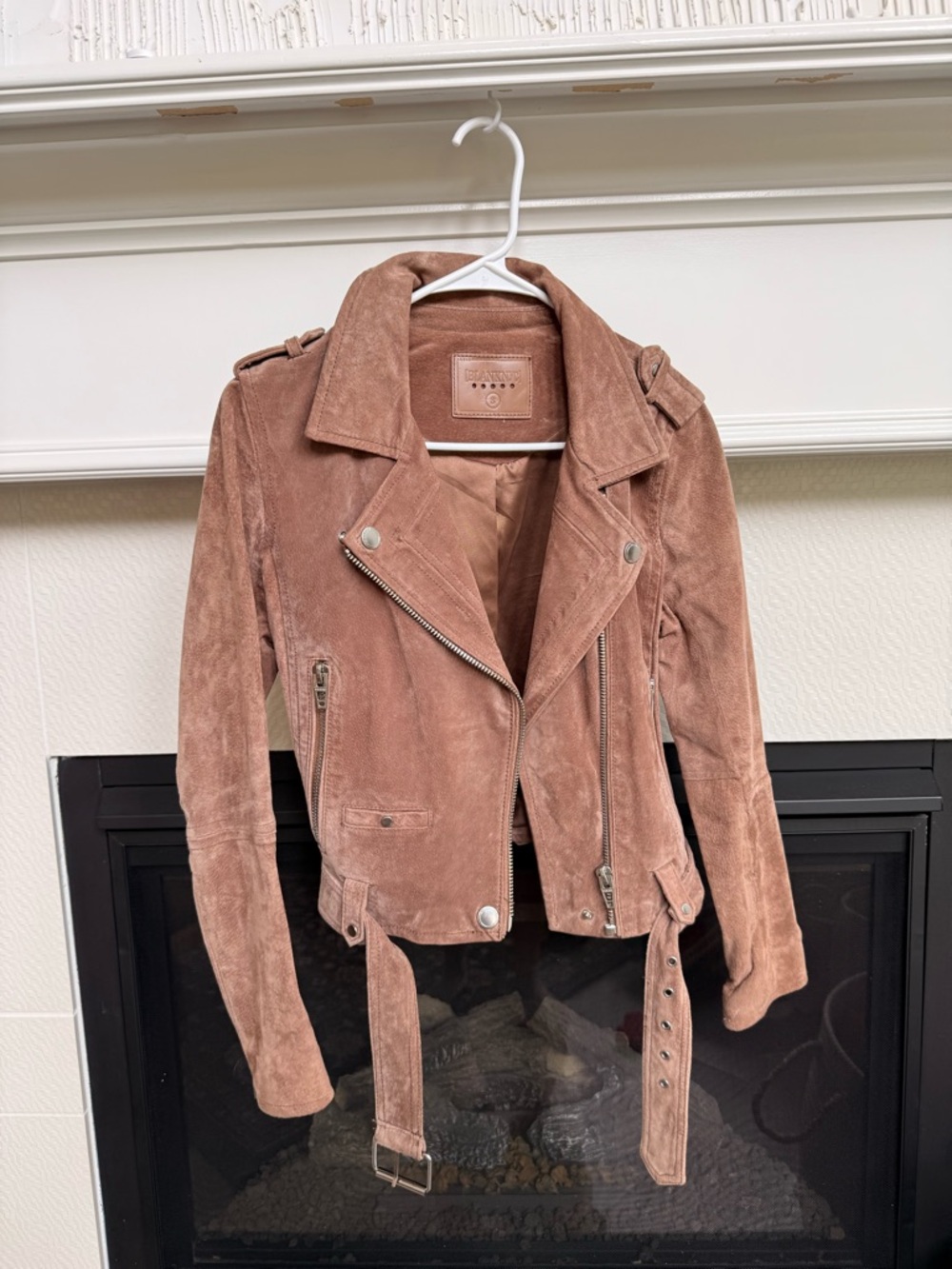 Blank NYC Suede Moto Jacket in Blush Taupe